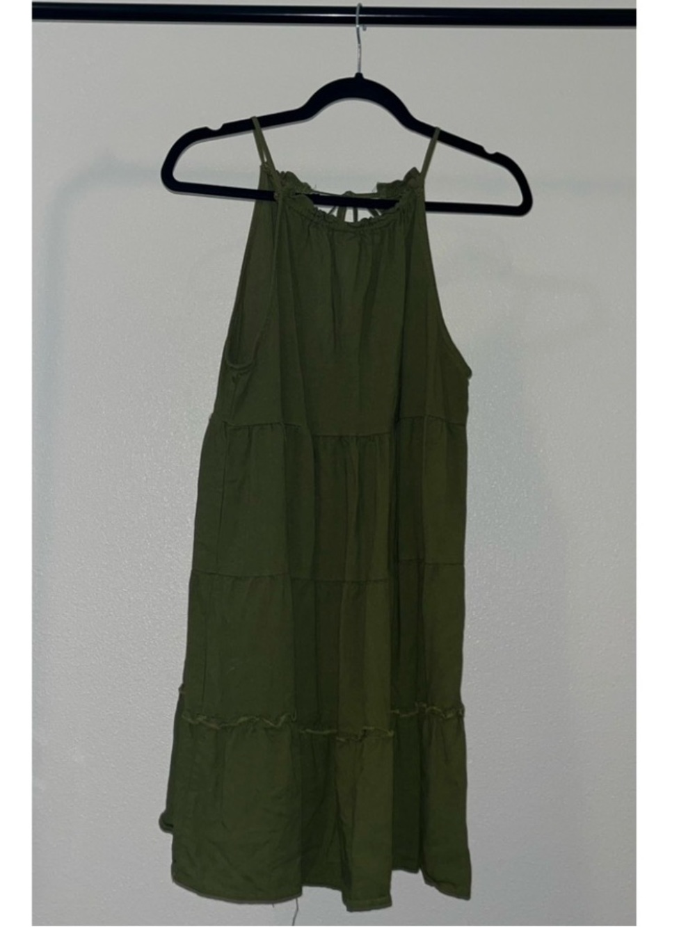 Forever 21 Olive Green Halter Tiered Midi Dress